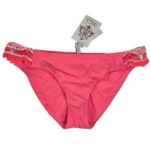 Becca Womens Size M Pink Coral Lace Trim Bikini Bottom